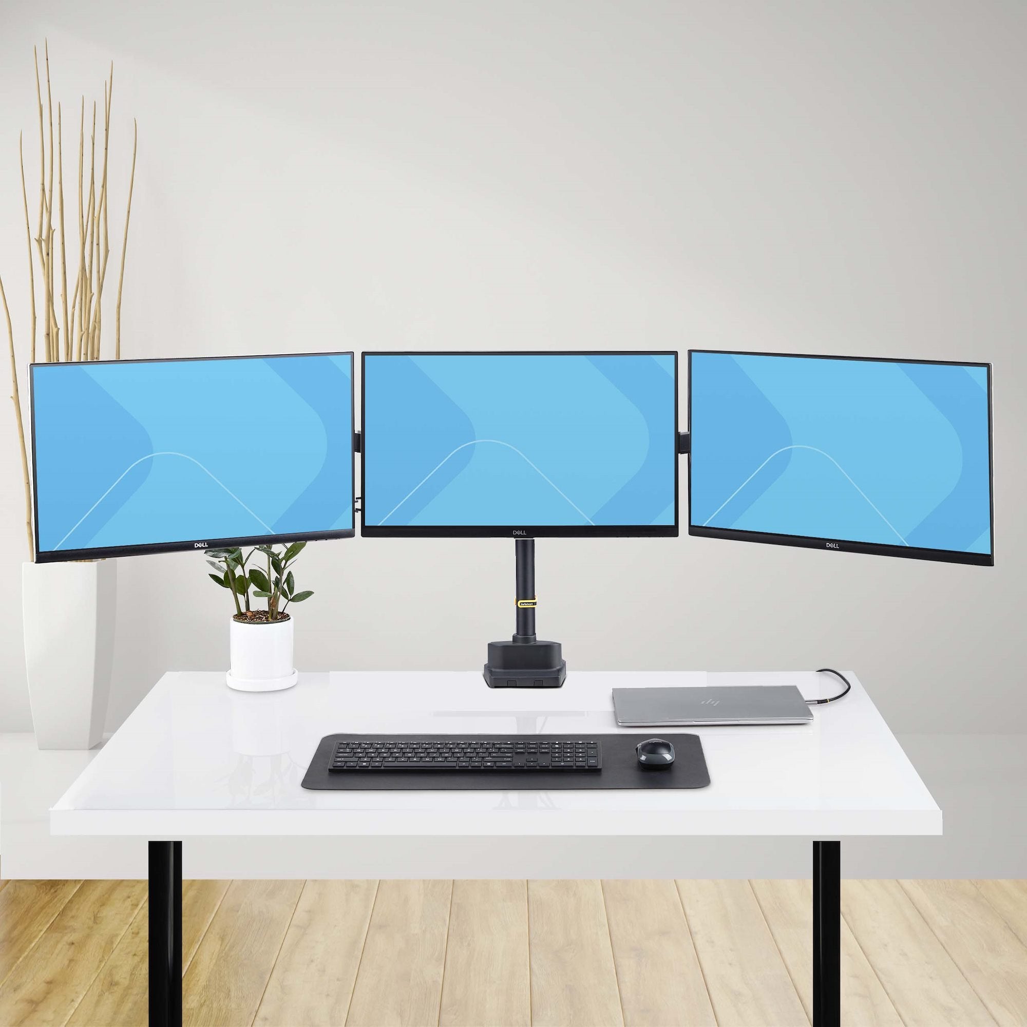 Startech.Com Triple Monitor Desk Mount For Up To Three 27in Screens, Vesa 75x75/100x100, Tool-Less Arm Adjustments, C-Cl