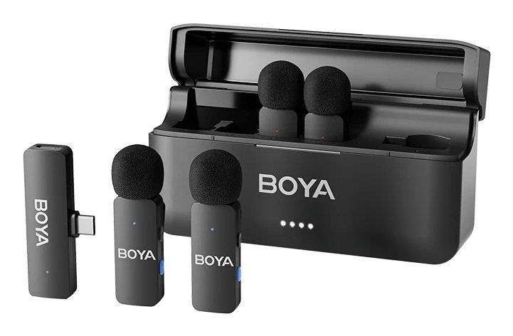 Boya Microphone Wireless By-V4 2.4ghz With 4 Transmitters And 1 Receiver (Type-C) Black Eu