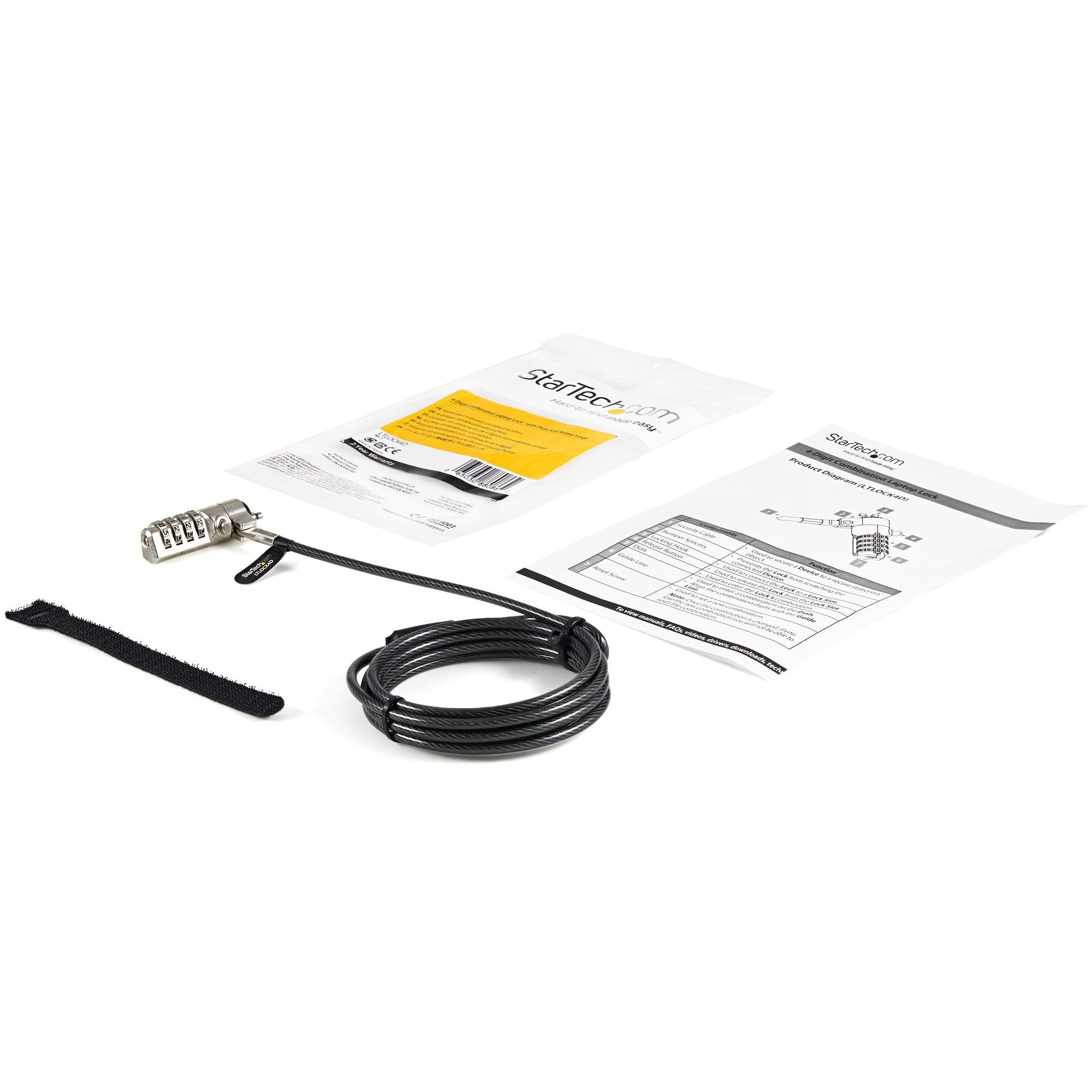 Startech.Com Cable Con Candado De Seguridad Con Clave Para Ordenador Portátil - Con Bisagra Giratoria - Con Candado De Combinación De 4 Dígitos