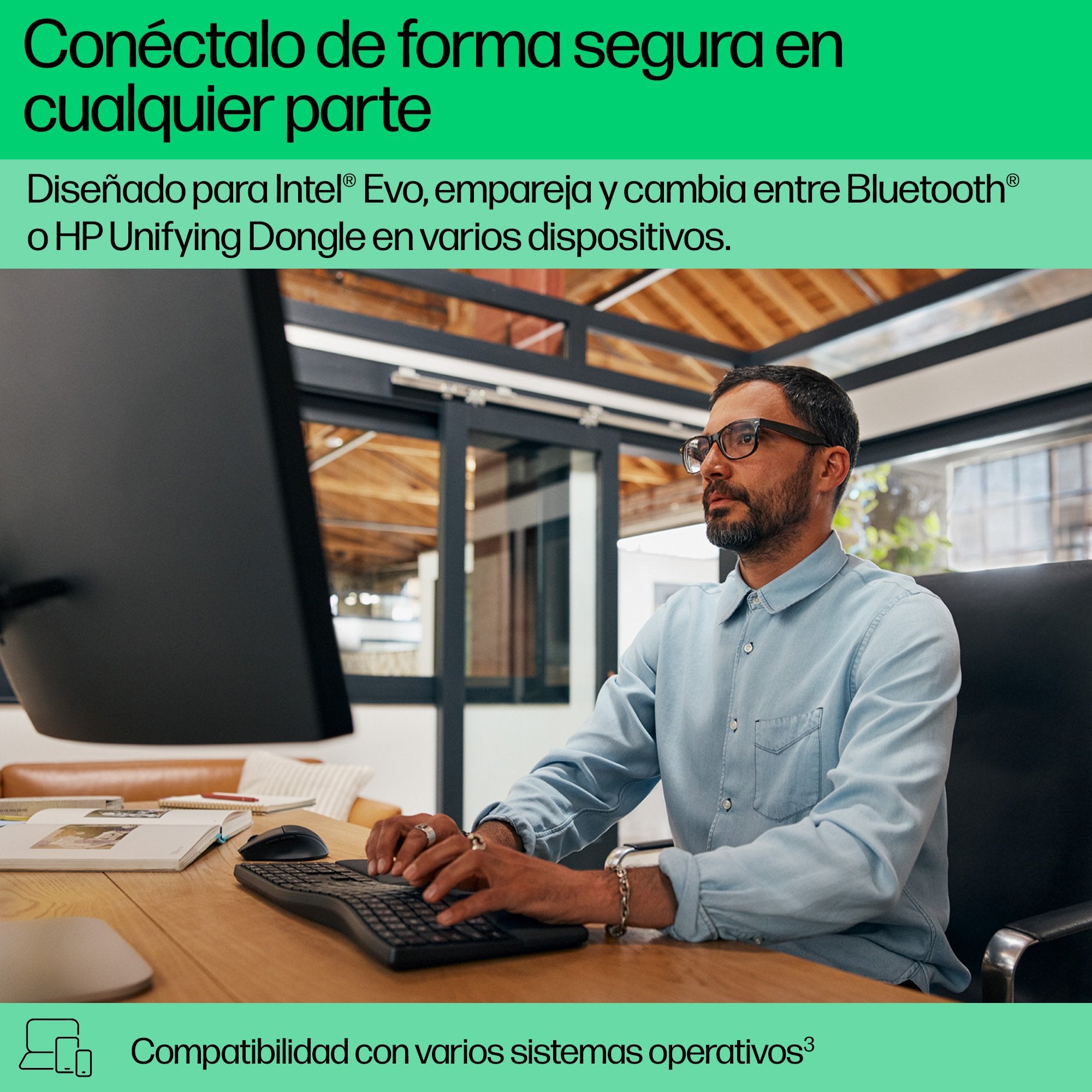 EAN 197498231747 - HP 680 Comfort Dual-Mode Keyboard teclado Hogar RF Wireless + Bluetooth Negro imagen 4