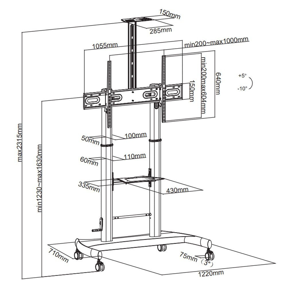 EAN 8051128107111 - Techly ICA-TR36 soporte para pantalla de señalización 2,54 m (100") Negro imagen 3