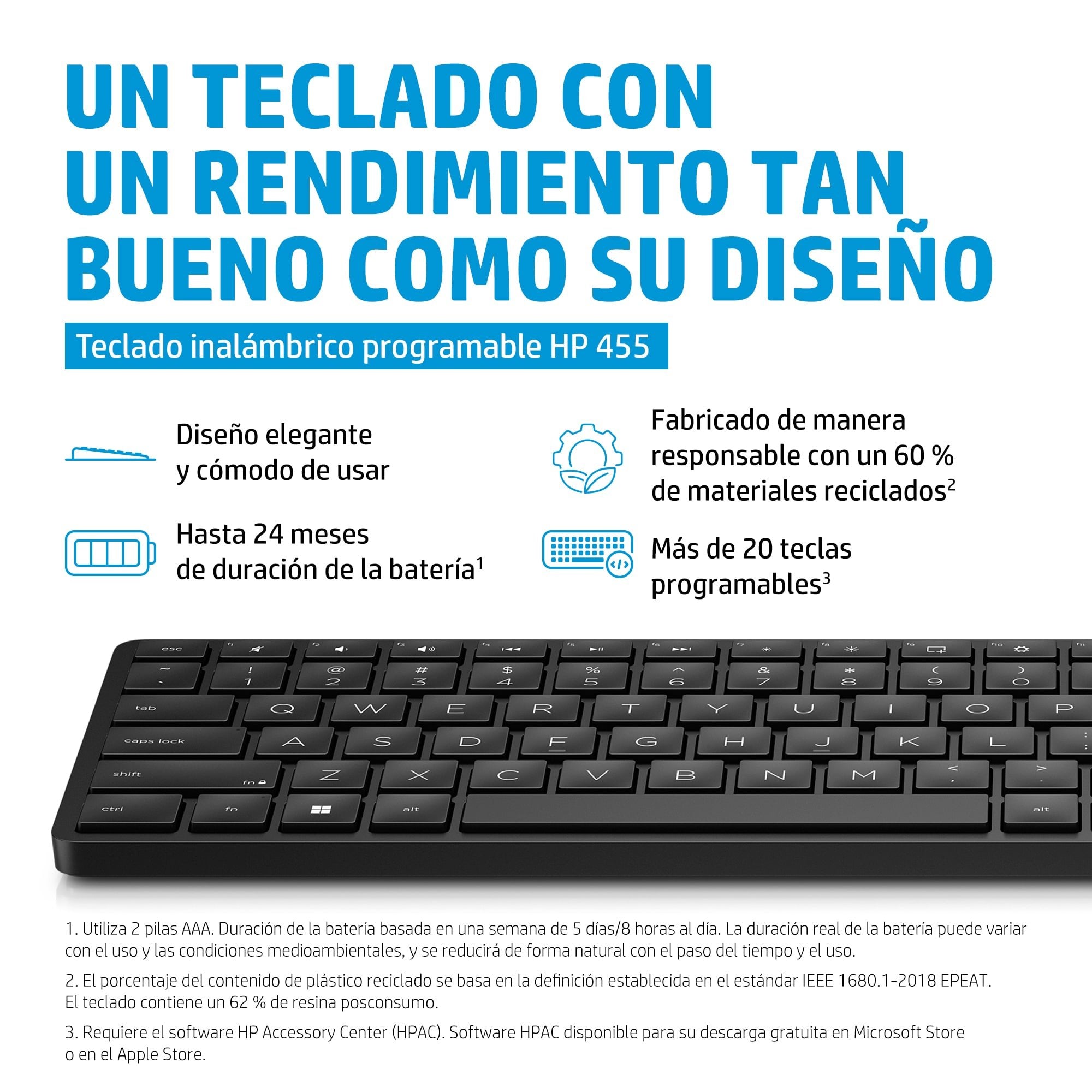 EAN 0196188160442 - HP 455 Programmable Wireless Keyboard teclado Hogar RF inalámbrico Negro imagen 4