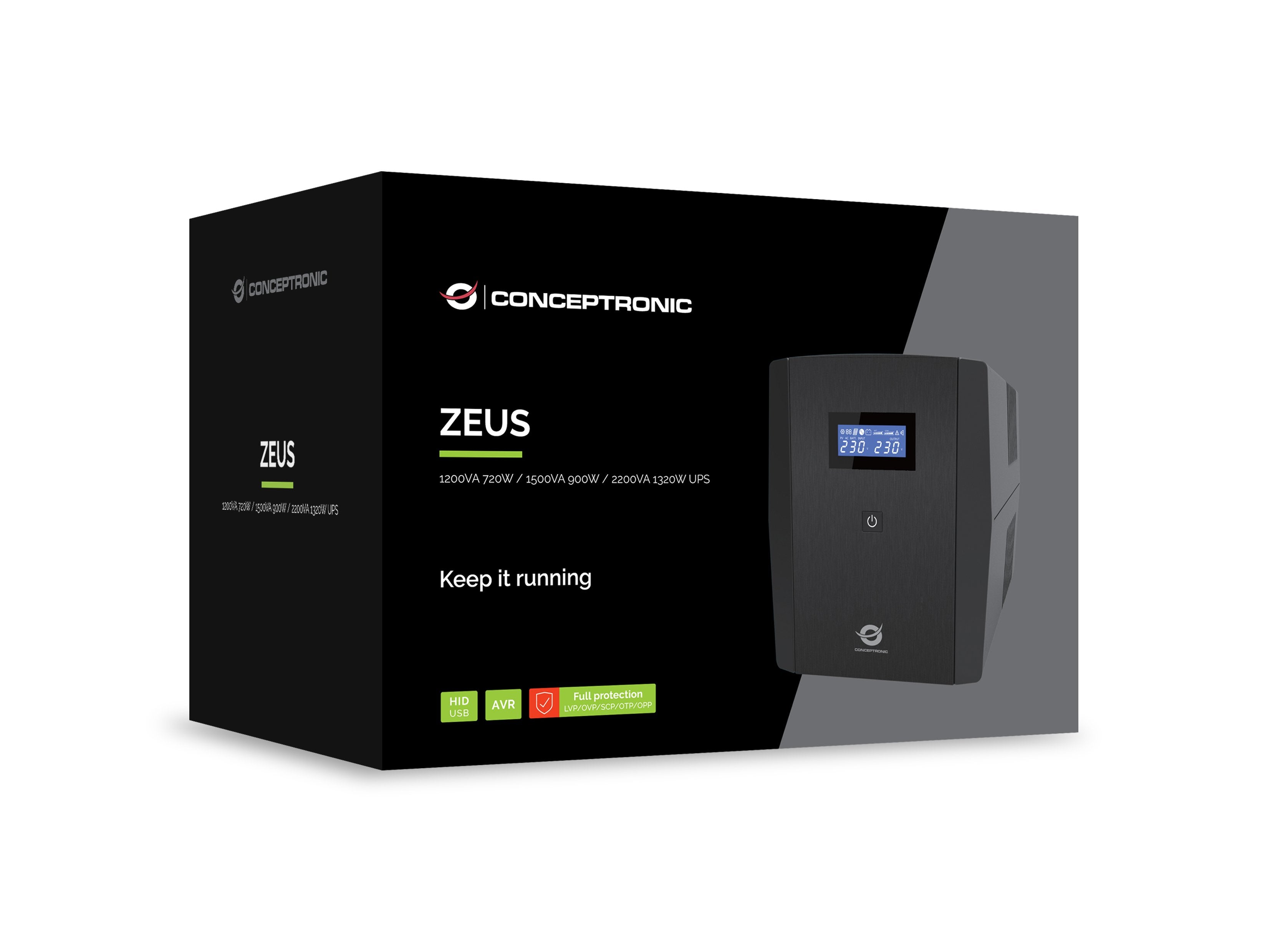 Conceptronic Zeus Usp 2200va 1320w 4xuk Sockets Hid,Usb,Rj45