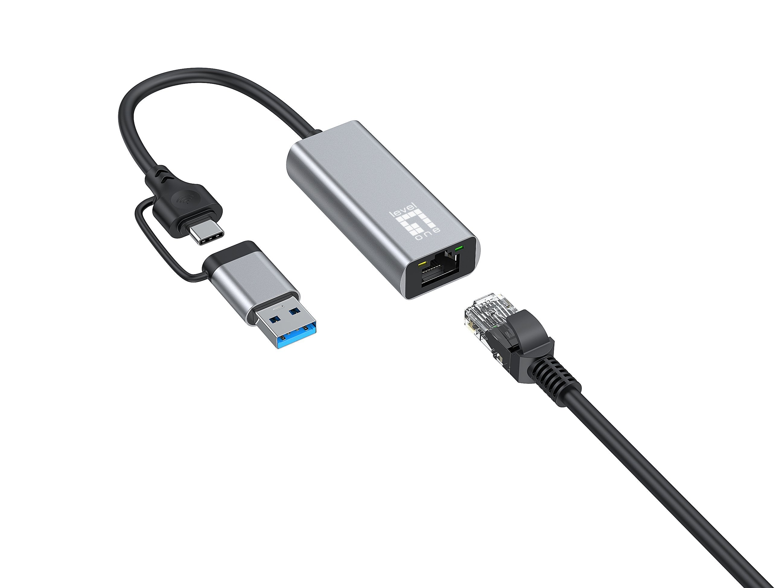 Adaptador Levelone Usb-C + Usb-A -> Rj45 10 100 1000 2500 Gr