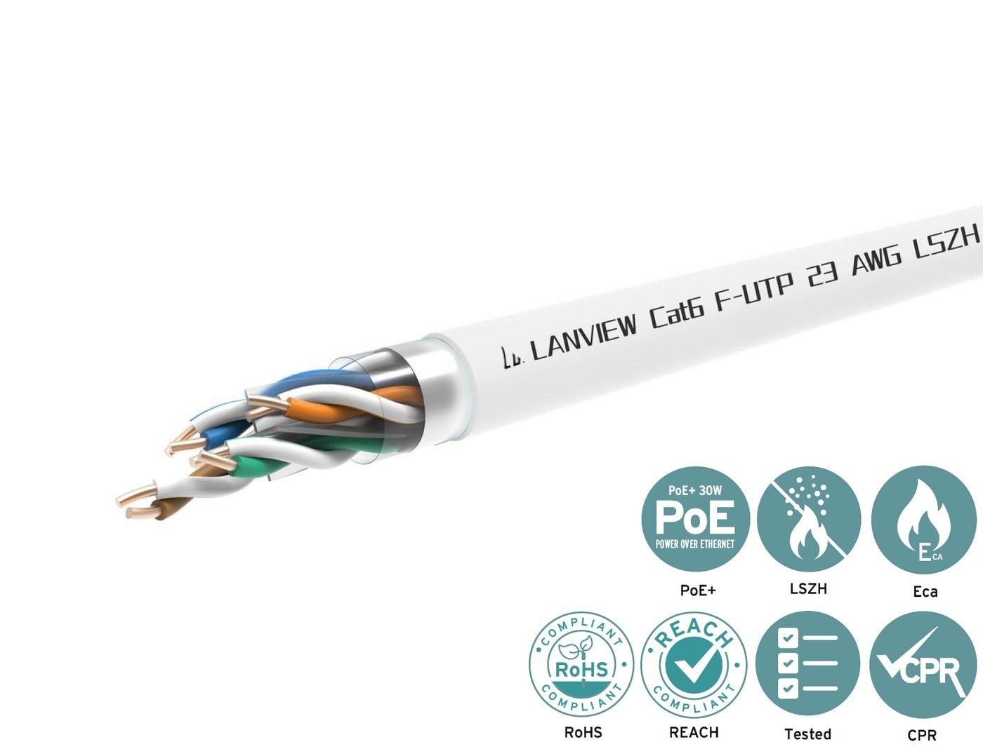 Cat6 F-Utp Network Cable  4x2xawg23 Lszh White 305m