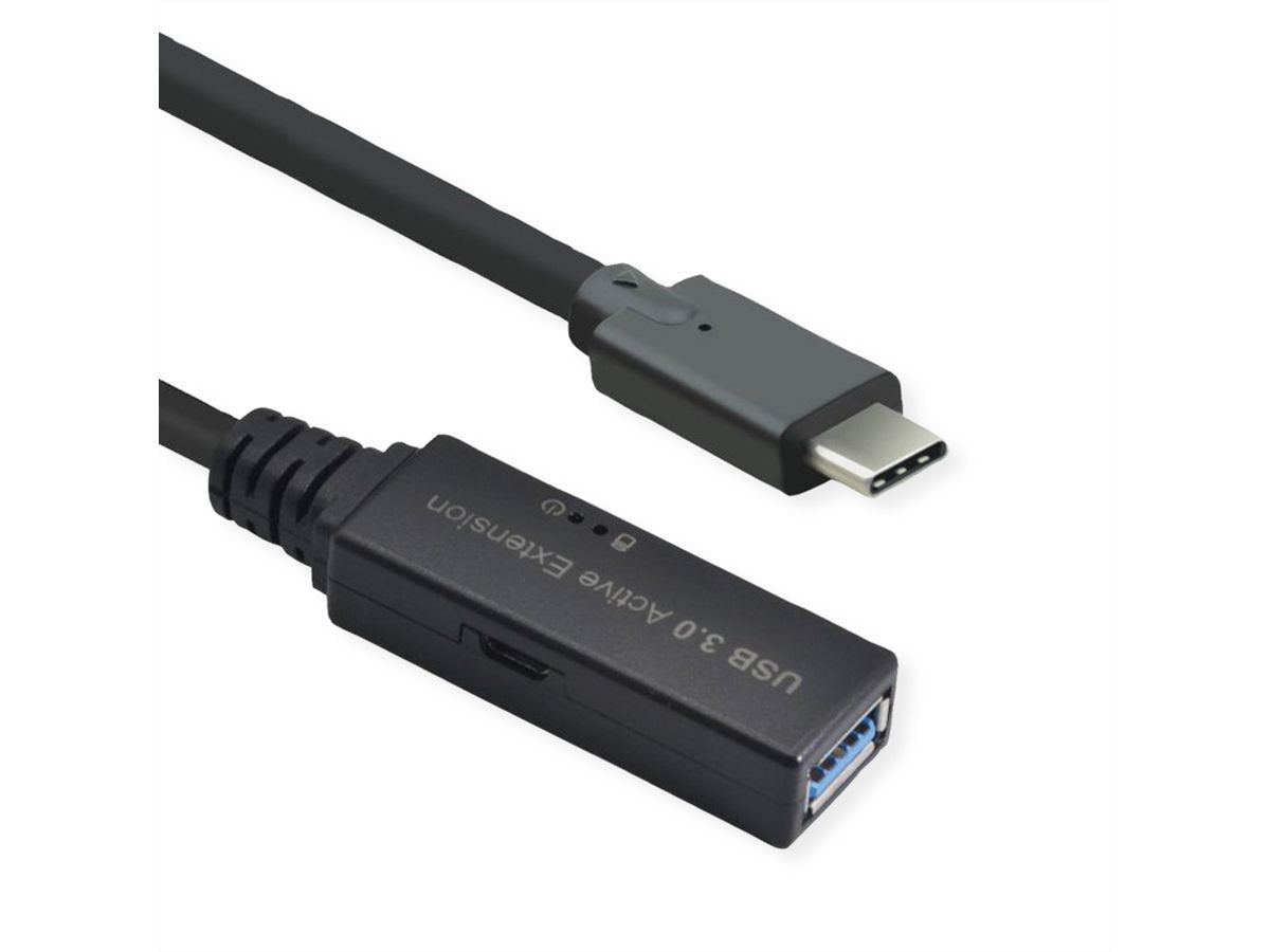 Roline Usb 3.2 Gen 1 Aktives Repeater Cable, Typ A - C, Schwarz, 15 M