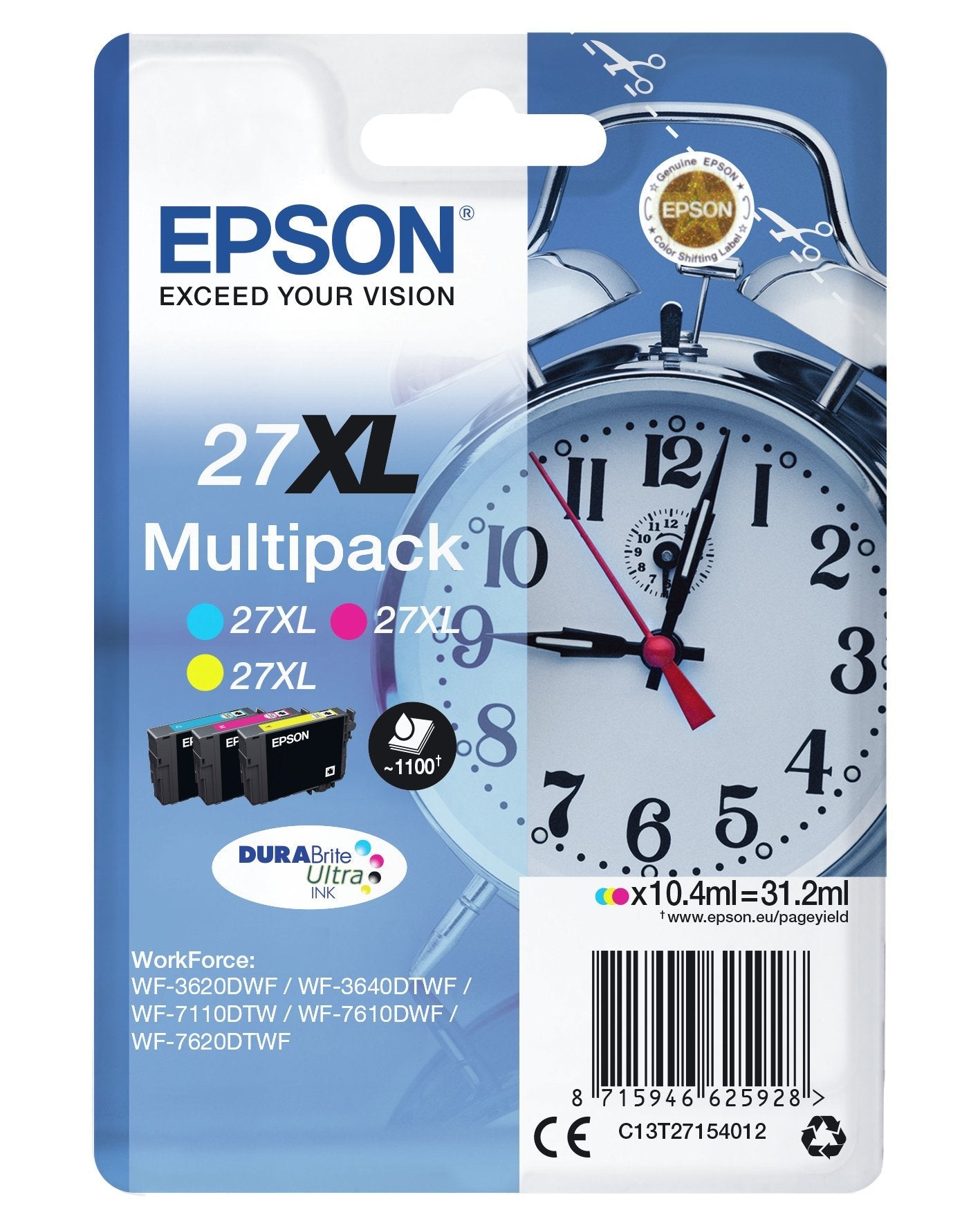 Tinta Original Epson 27xl Multipack Paquete De 3 31.2 Ml Xl Amarillo, Cian, Magenta Original Blister