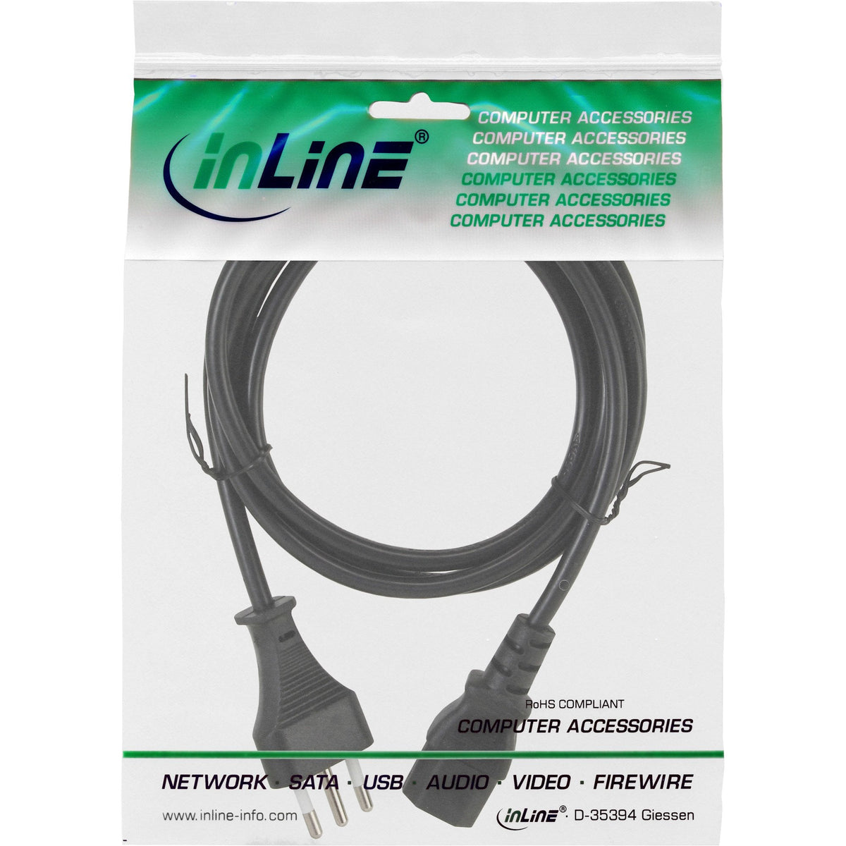 Cable De Alimentación Inline, Enchufe De Italia A Enchufe Iec, 3,0 M