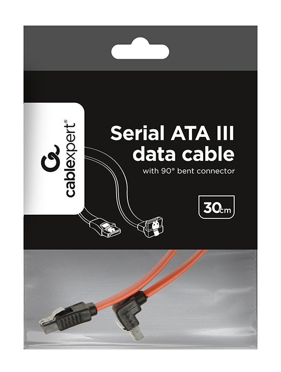 Gembird Cc-Satam-Data90-0.3m Serial Ata Iii 30 Cm Cable De Datos Con Clips Metálicos Doblados A 90 Grados Rojo