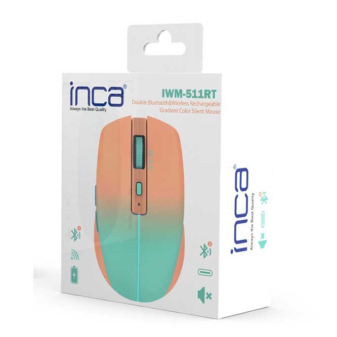 Raton  Inca Iwm-511rt 1600 Dpi,Wrls & Bt,6d Tame, Naranja