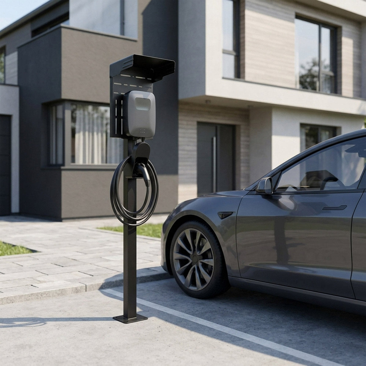 Inline® Universal Wallbox Stand With Ev Charging Cable Holder, Black