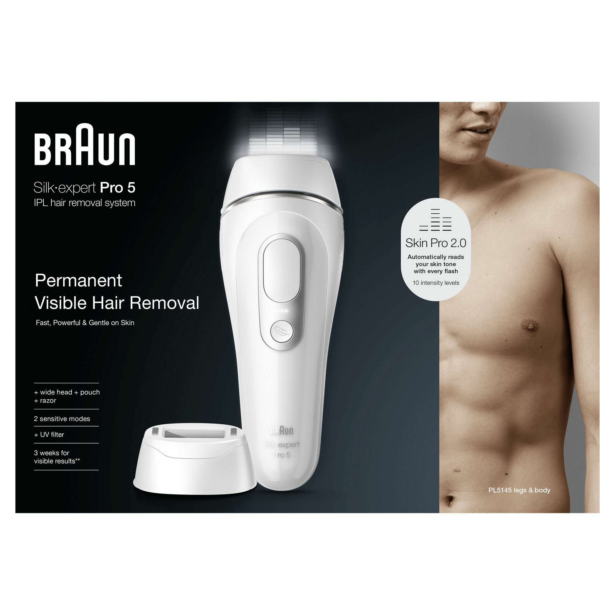 Depiladora Braun Silk-Expert Pro Ipl Pl5145, Blanca Plateada, Incl. Bolsa + Accesorio Ancho + Maquinilla De Afeitar Gillette 7500435238373