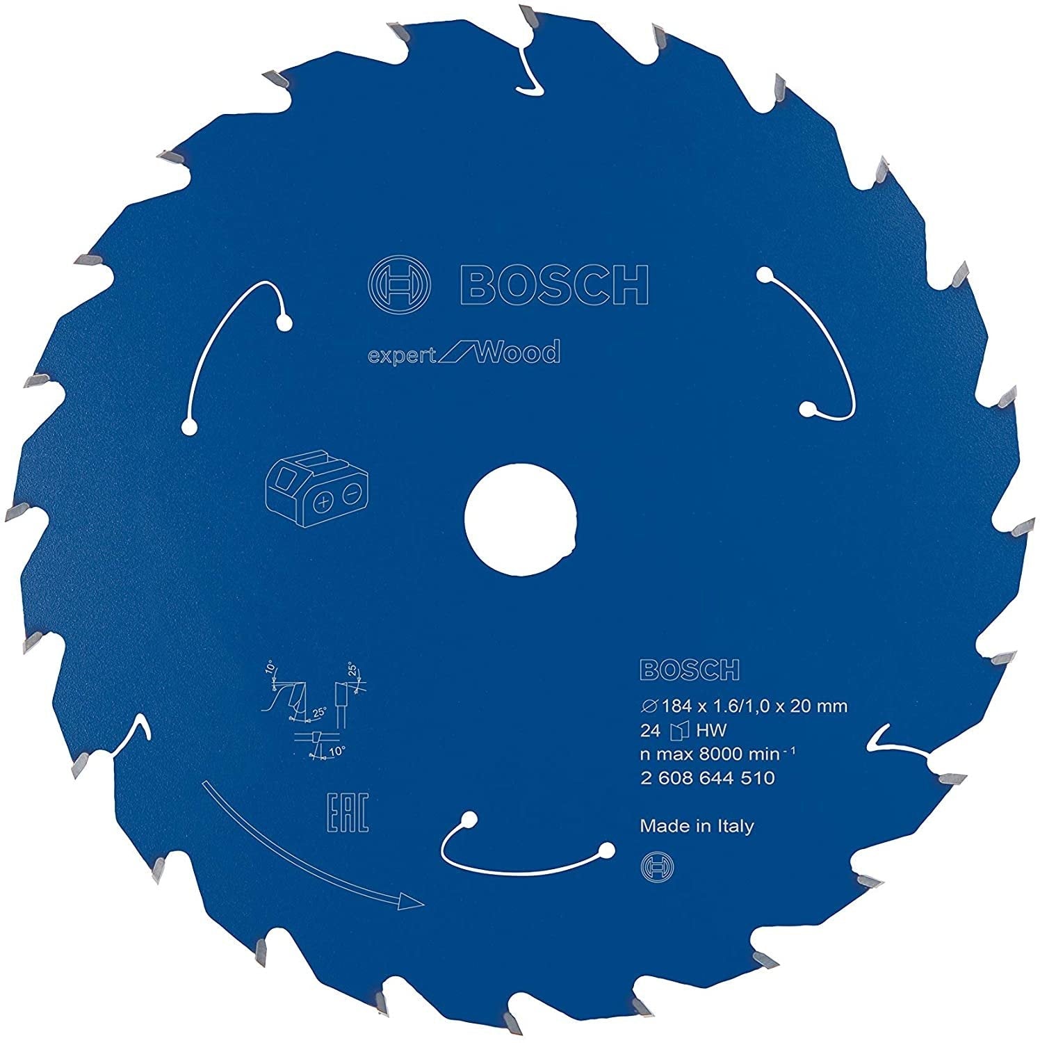 Hoja De Sierra Circular Bosch Professional Expert Para Madera, Ø 184 Mm, Diámetro 24z De 20 Mm, Para Sierras Circulares Portátiles Con Batería 2608644510