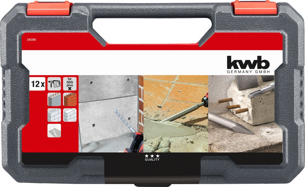 Kwb Juego De Cinceles Y Brocas Sds Plus, 12 Piezas, Rojo, Ø 5-16 Mm, Maletín De Transporte 240290