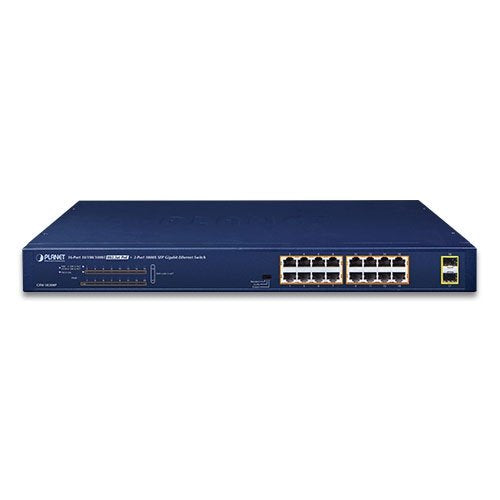 Planet Gsw-1820hp Switch No Administrado Gigabit Ethernet [10/100/1000] Energía Sobre Ethernet [Poe] 1u Azul (16-Port 10/100/1000t 802.3at - Poe + 2-Port 1000x Sfp - Ethernet Switch Gsw-1820hp, Unmanaged, Gigabit Ethernet [10/100/1000], Ful