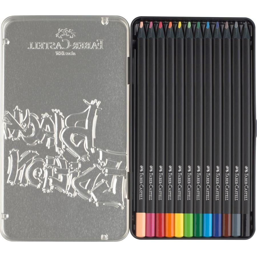 Lápices De Colores Faber-Castell Black Edition, Juego De 12, Negro, Estuche De Metal