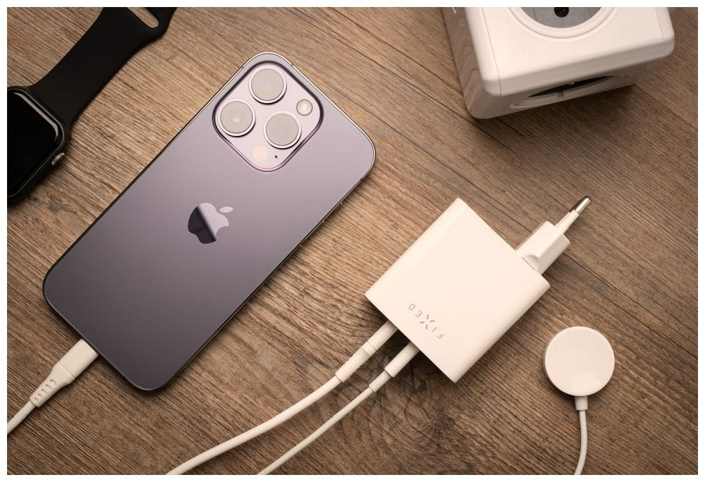 Cargador De Red Fijo Doble Usb-C Soporte Pd 65w Blanco