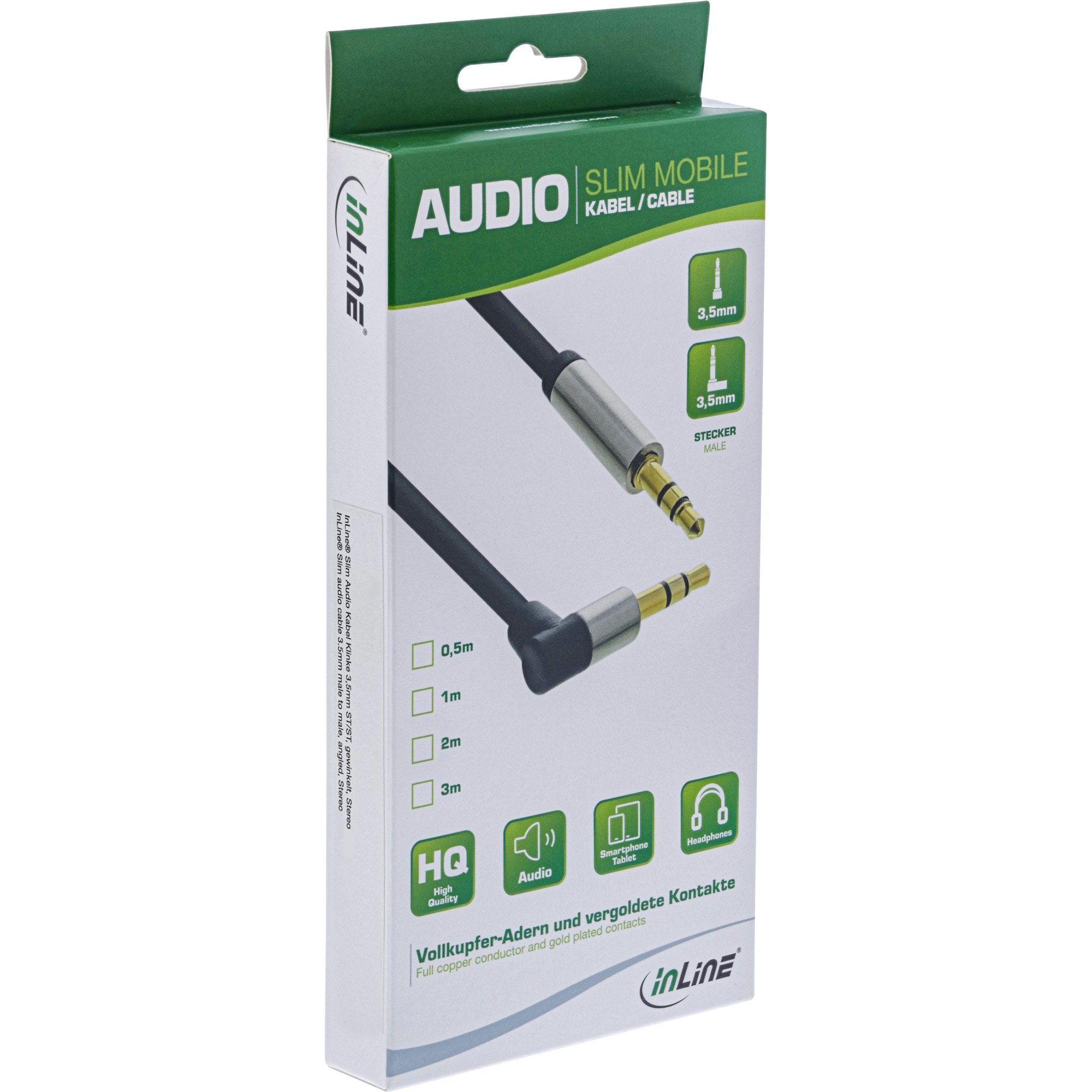 Cable De Audio Delgado Inline De 3,5 Mm Macho A Macho Estéreo En Ángulo De 0,5 M