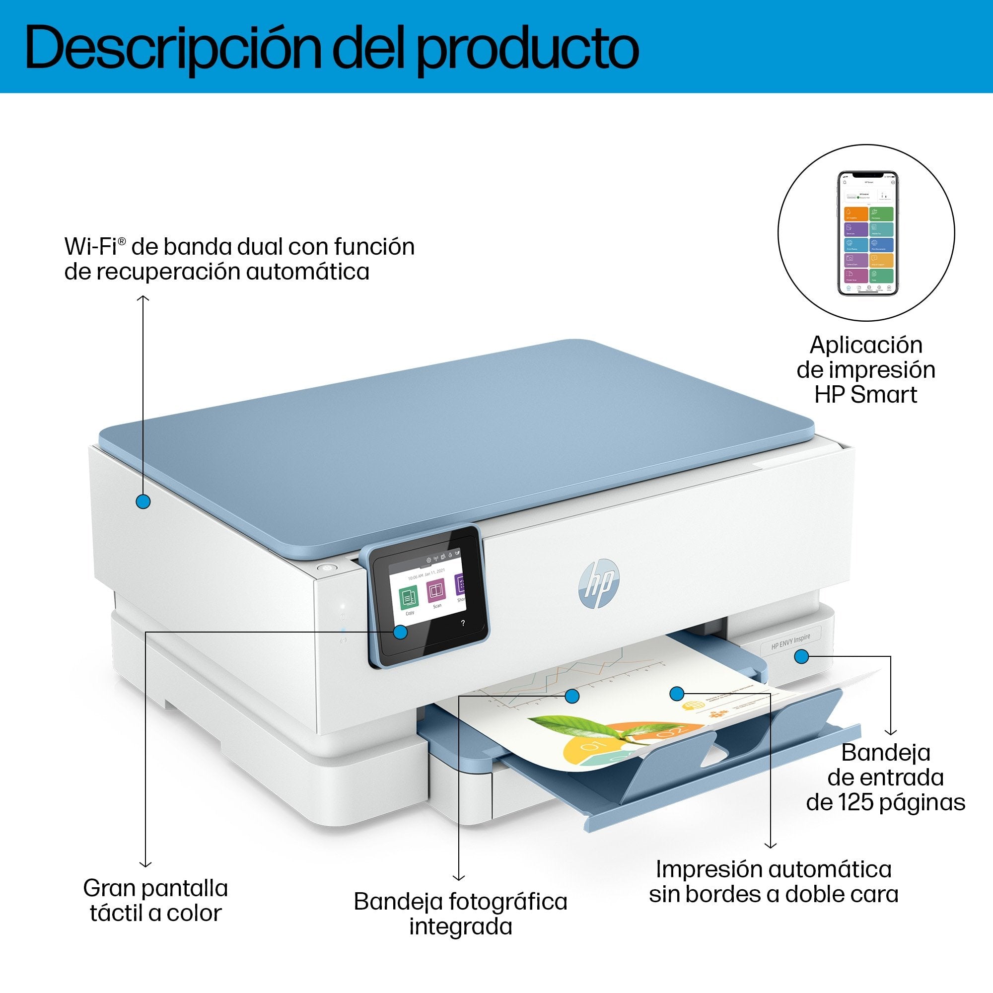 Hp Envy Impresora Multifunción Inspire 7221e, Color, Impresora Para Hogar, Impresión, Copia, Escáner, Conexión Inalámbrica; Compatible Con Instant Ink; Impresión A Doble Cara
