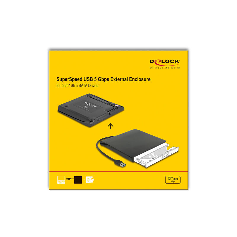 Delock Caja Externa Para Unidades Sata Delgadas De 5,25" De 12,7 Mm A Superspeed ??Usb 5 Gbps Tipo A Macho