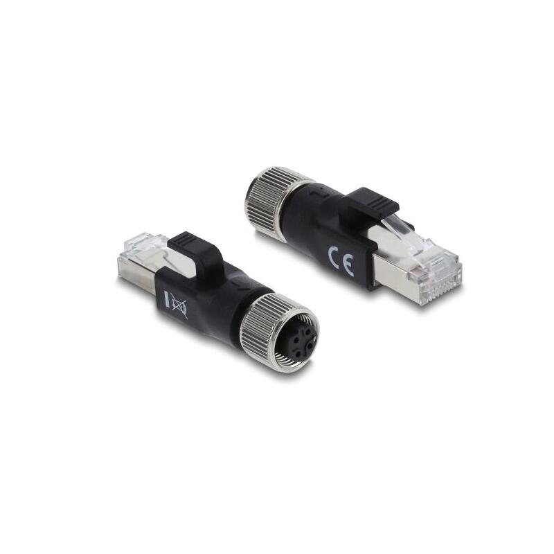 Delock M12 Adaptador D-Kodiert 4 Pin Hembra A Rj45 Macho Negro