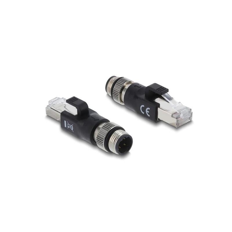 Delock M12 Adaptador D-Kodiert 4 Pin Macho A Rj45 Macho Negro