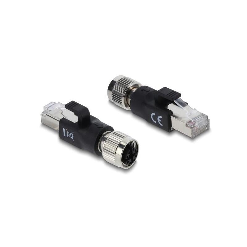 Delock M12 Adaptador X-Kodiert 8 Pin Hembra A Rj45 Macho Negro