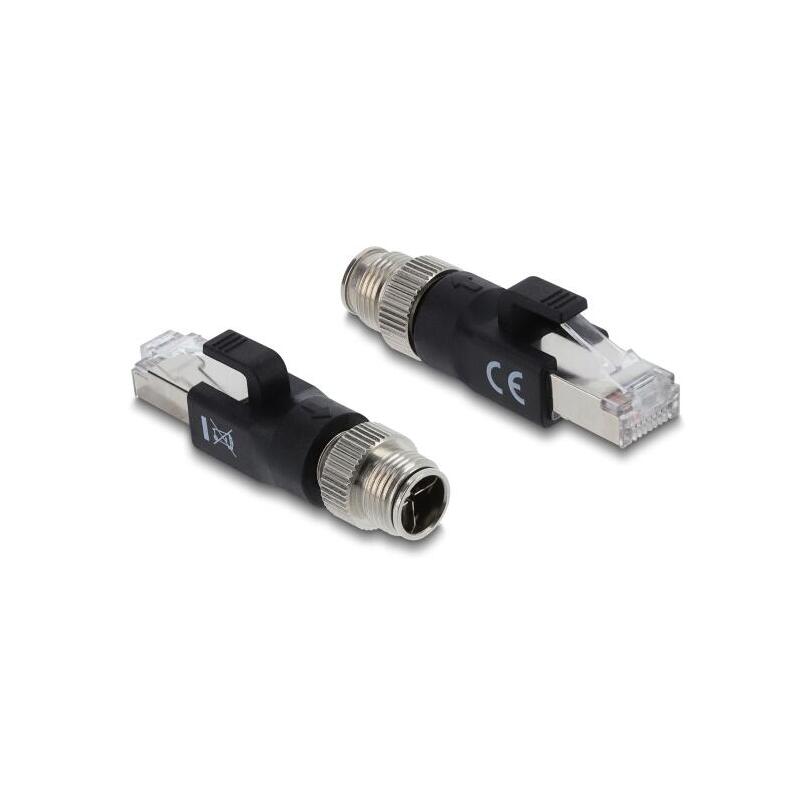 Delock M12 Adaptador X-Kodiert 8 Pin Macho A Rj45 Macho Negro
