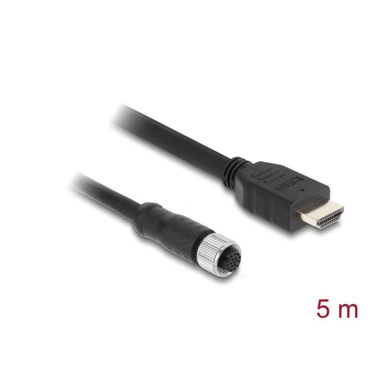 Delock M12 Cable A-Kodiert 17 Pin Hembra A Hdmi Macho 5 M Negro