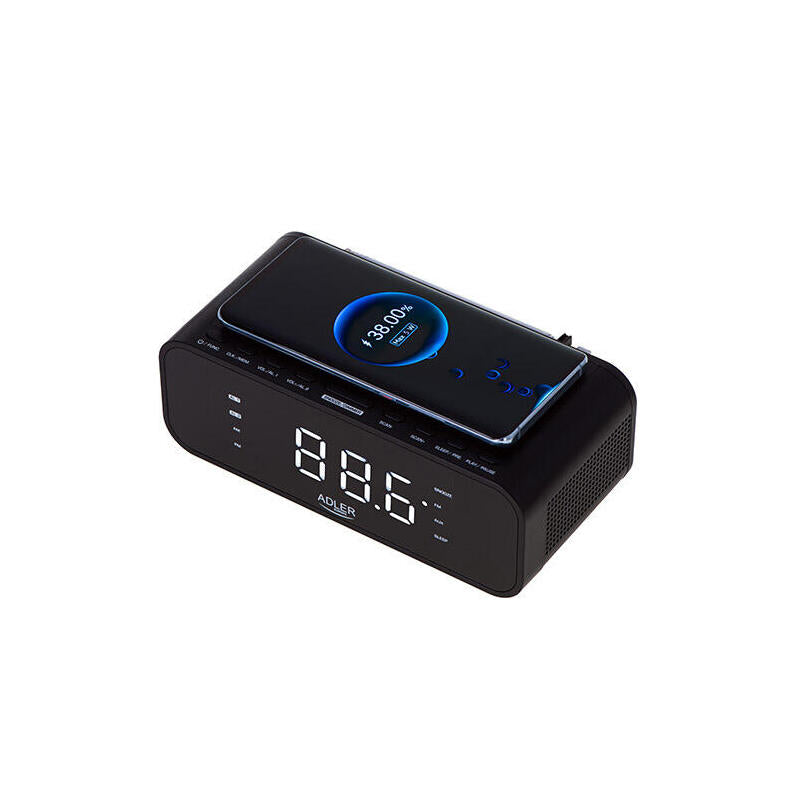 Despertador Adler Ad 1192b Alarm Clock With Wireless Charger, Black