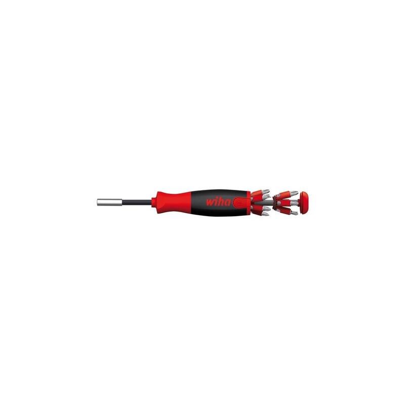 Destornillador Wiha Con Cargador De Puntas Liftup 25, 1/4" Negro/Rojo, 12 Puntas, Magnético 38605