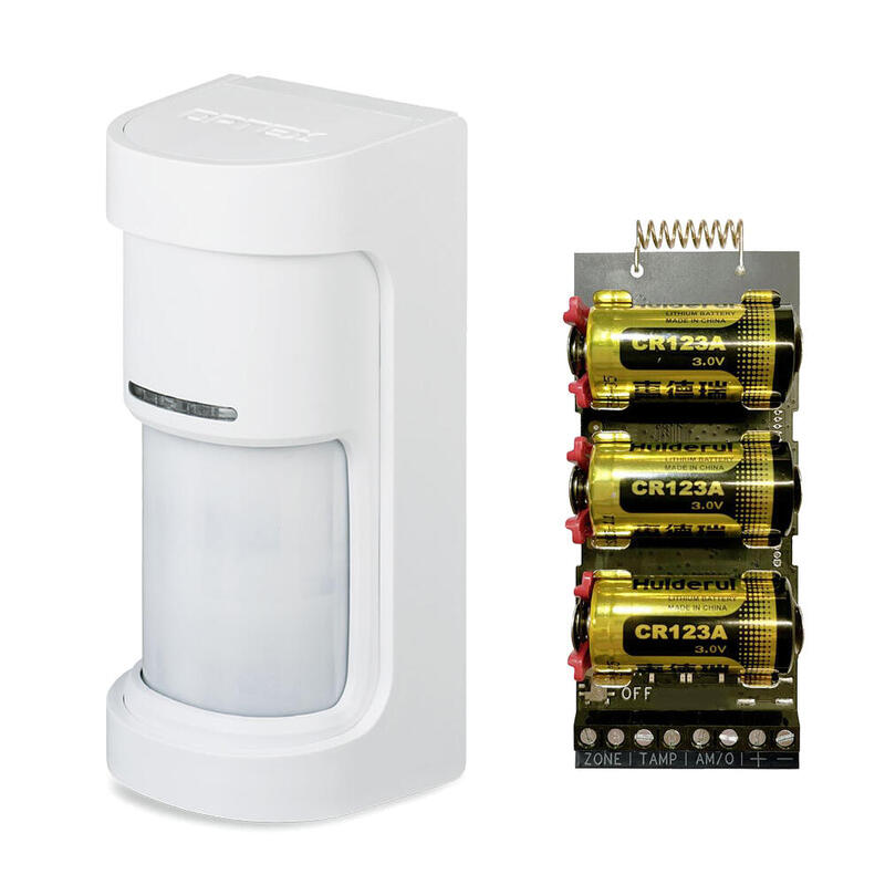 Detector Doble Pir Inalámbrico Panorámico Exterior 180° 12m Pilas Antimasking Optex + Transmisor Vía Radio Axpro Hikvision