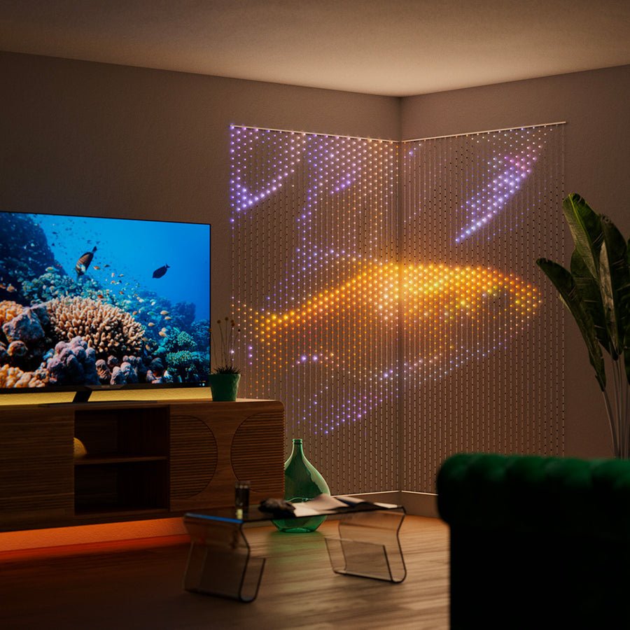 Twinkly Matrix - 480 Luces Led Rgb En Forma De Perla, Cable Transparente, Enchufe De 3,3x3,3 Pies Tipo F
