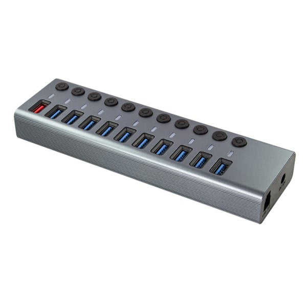 Hub Logilink Usb 3.2 10+1 Port Aluminum Grey Switch For Each Port, On/Off