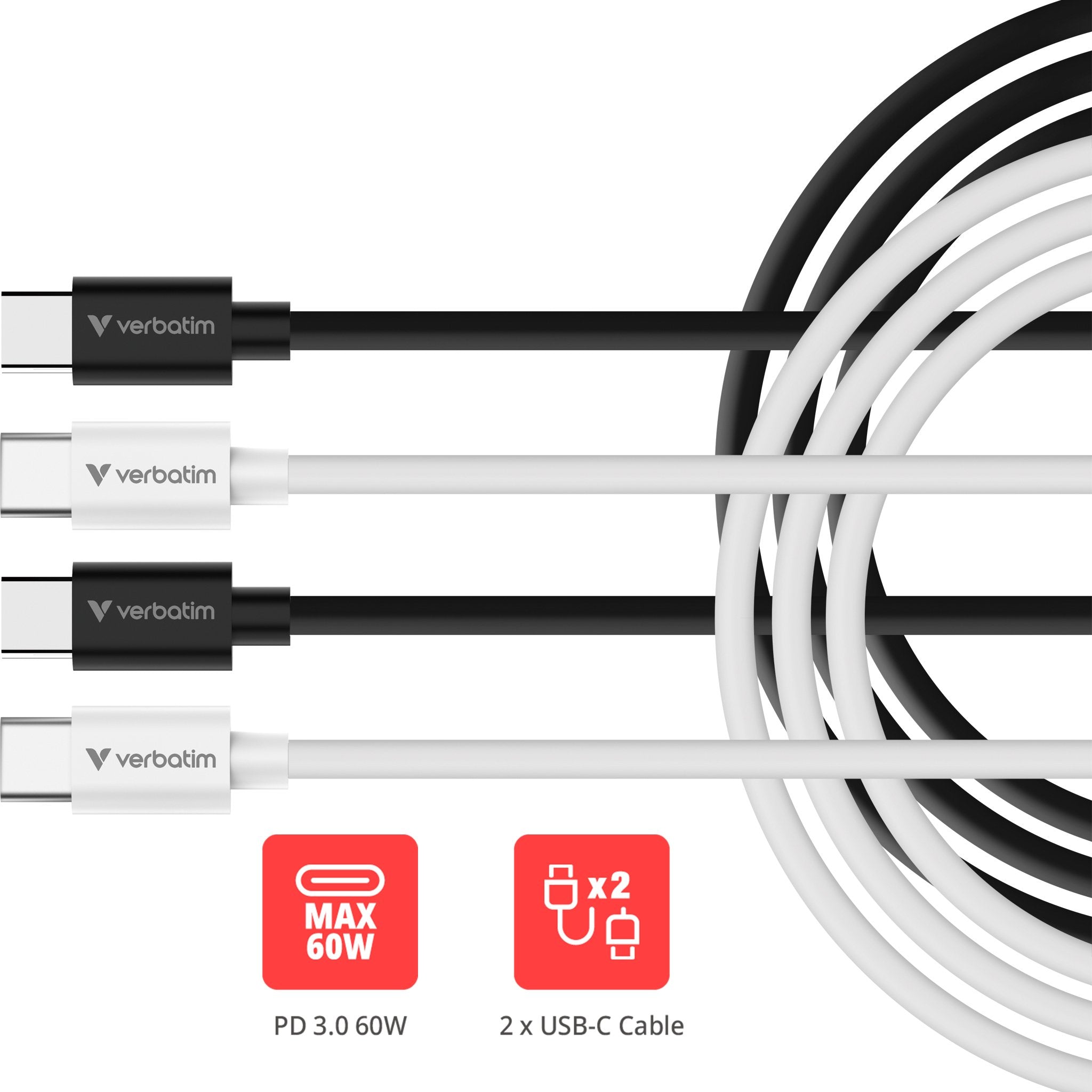 Verbatim Usb-Kabel Essentials, 2pack, Usb 2.0, Usb-C/Usb-C
