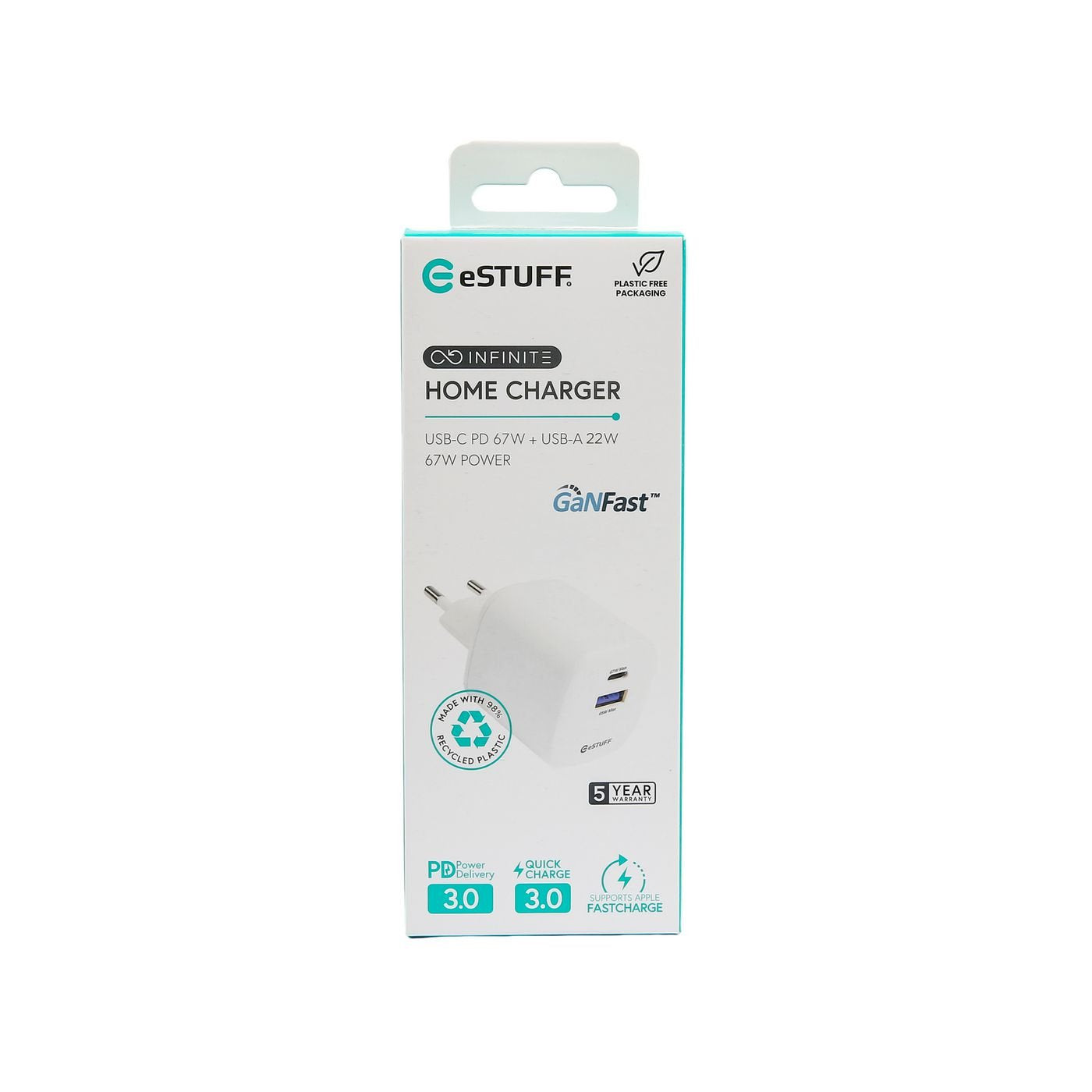 Infinite Usb-C Charger Eu Pd - 67w Gan. 1x Usb-C - 1 X - Usb-A. White. Recycled Plastic - Warranty: 60m