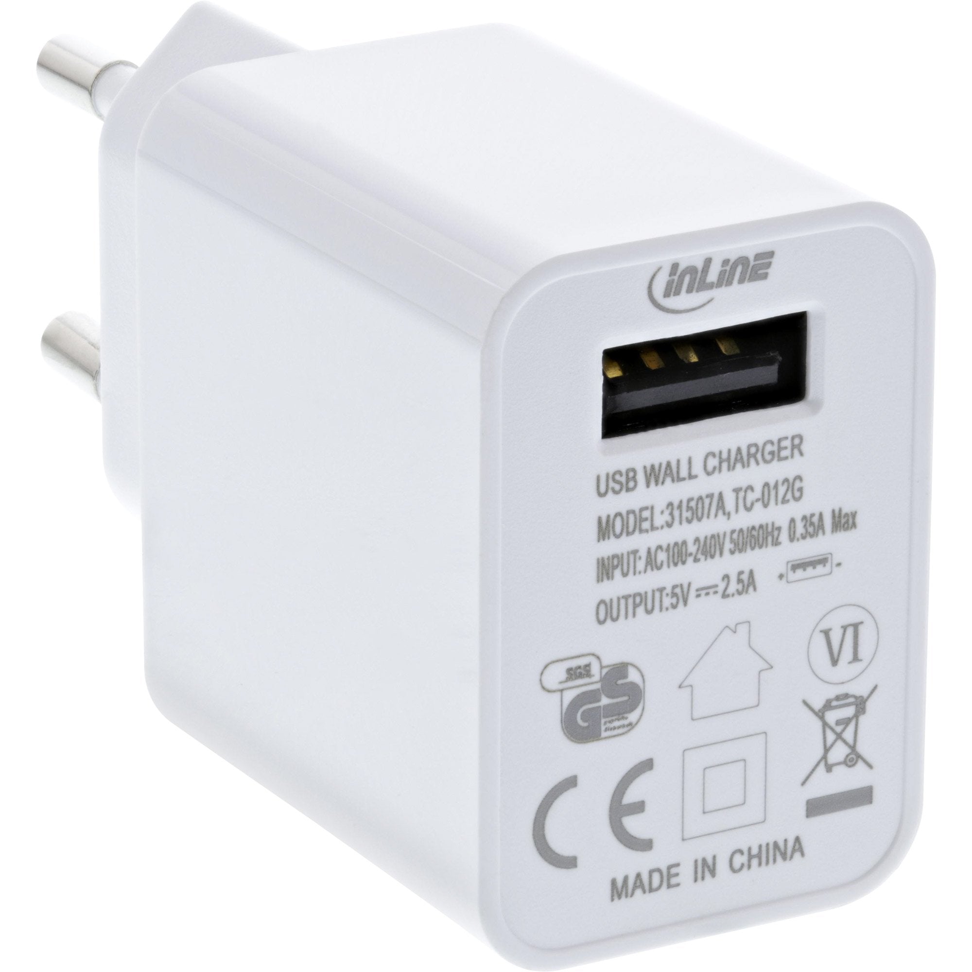 Cargador Usb Inline Simple, 100-240 V A 5 V/2,5 A, Blanco