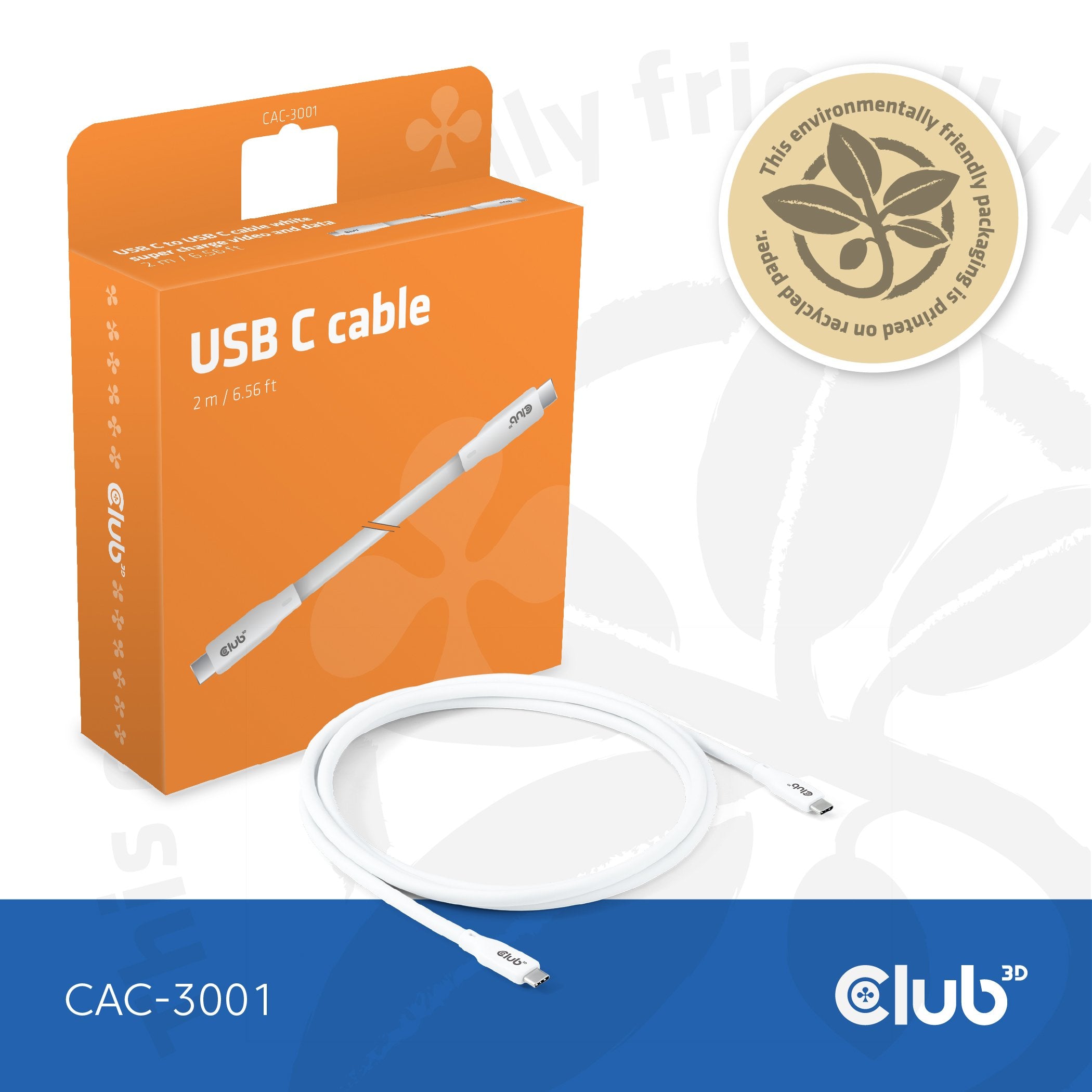 Cable  Club3d Usb C Blanco