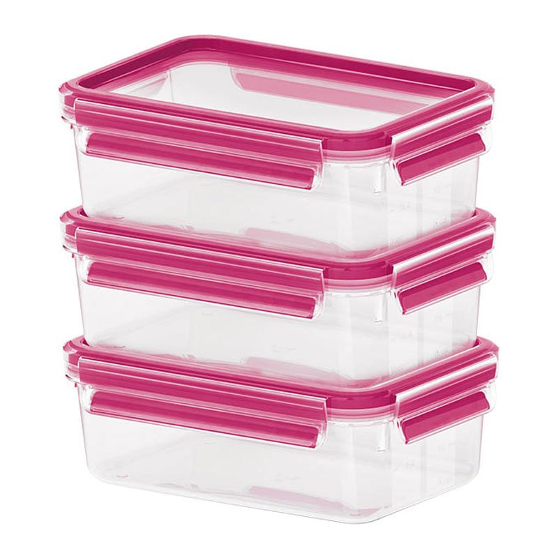 Emsa Clip & Close Caja Rectangular 0,55 L Rosa, Transparente 3 Pieza(S)