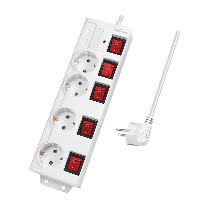 Logilink Regleta De Enchufes De 4 Tomas, 4xcee 7/3, W. 5 Interruptor, Blanco Cable Textil Logilink