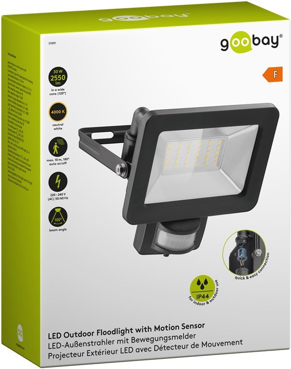 Proyector De Exterior Led, 30w Con Sensor De Movimiento
Con 2550 Lm, Luz Blanca Neutra (4000 K), Sensor Pir Con Función On/Off