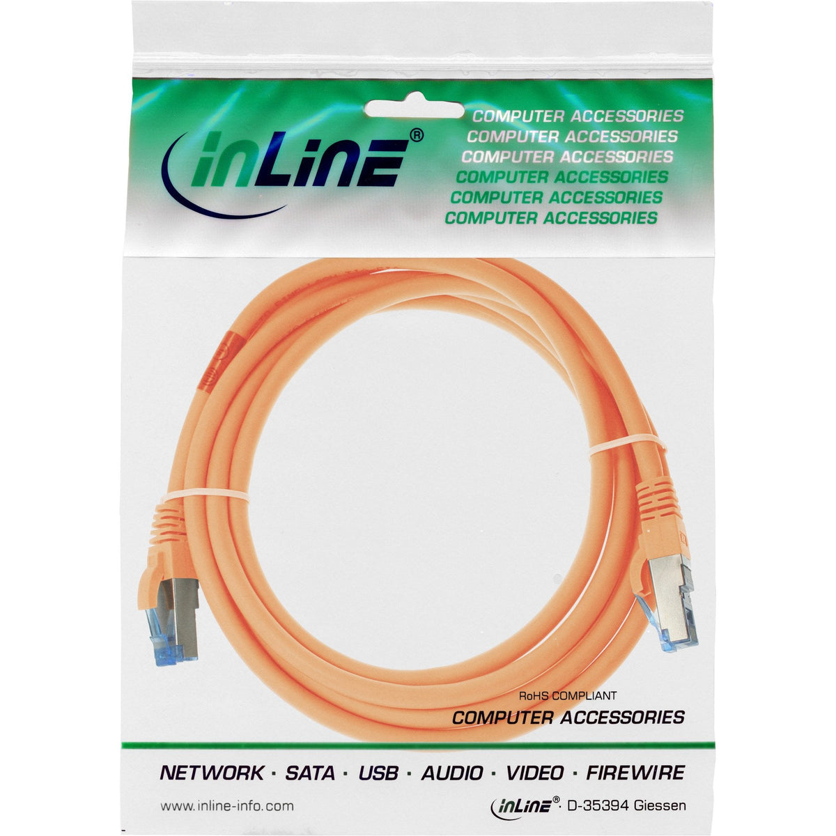 Cable De Red Inline S/Ftp Pimf Cat.6a Libre De Halógenos 500mhz Naranja 1.5m