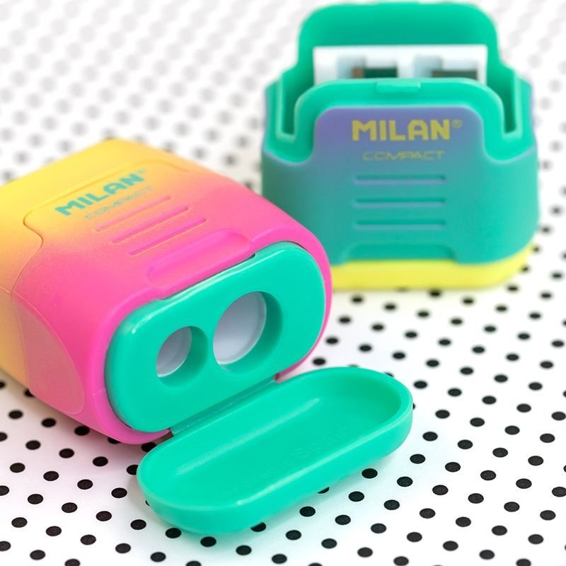 Milan Afilalápices Compact Sunset Doble Con Depósito 4 Colores Expositor -24u-