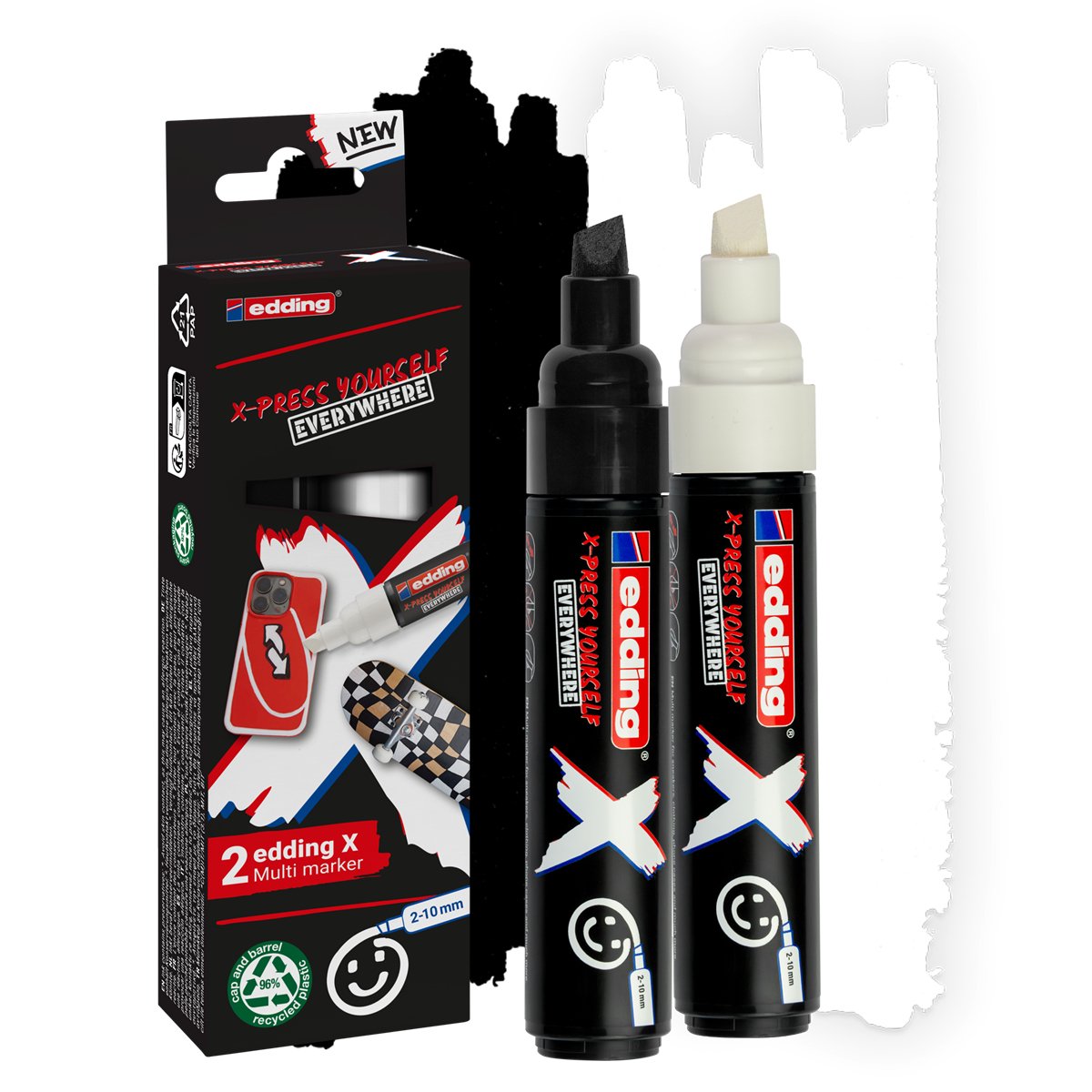 Edding X 6900 Pack De 2 Rotuladores Multisuperficie Permanentes De Tinta Opaca - Punta Biselada Con Trazo 2-10mm -