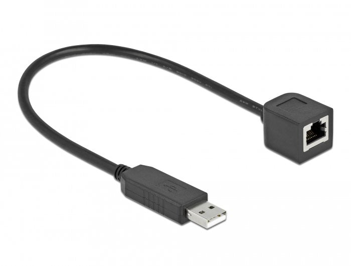 Delock Serielles Anschlusscable Mit Ftdi Chipsatz, Usb 2.0 Typ-A Stecker Zu Rs-232 Rj45 Buchse 25 Cm Schwarz