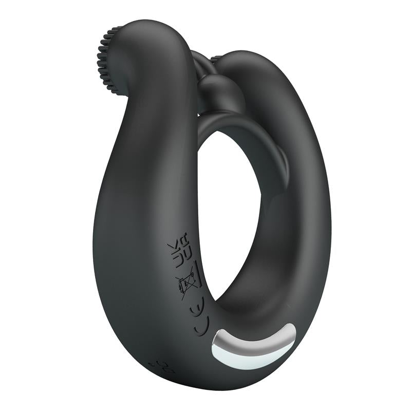 Pretty Love - Dahlia Anillo Vibrador + Estimulador De Clítois 12 Vibraciones Negro