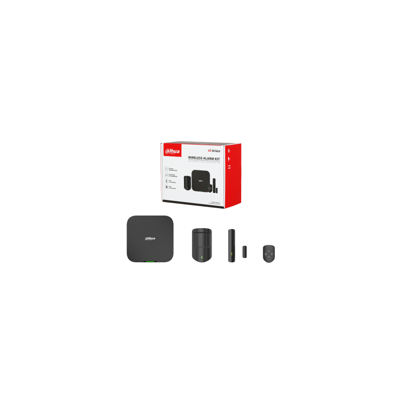 (Dhi-Art-Arc3800h-03-Cam-Fw2(868)-B-V3) Dahua Alarmas Kit De Alarma 4g, Incluye Panel De Control De 150 Dispositivos Via Radio, Pircam, Pulsador, Detector Pir,Contacto Magnetico - Color Negro