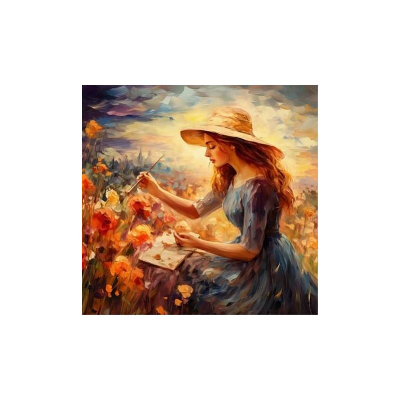 Diamentowa Mozaika - Kobieta W Kapeluszu