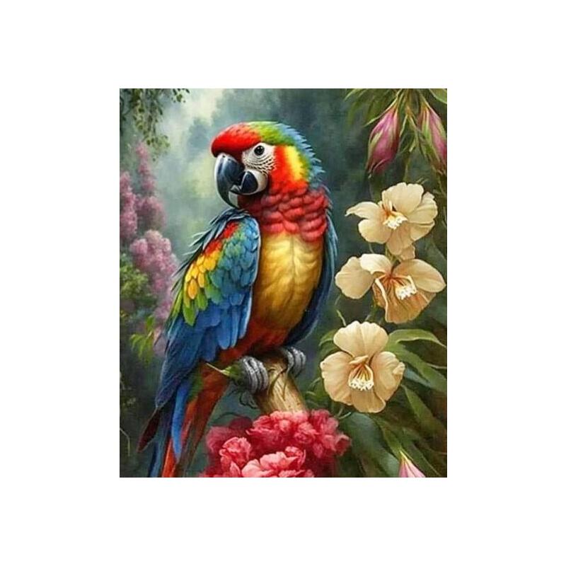 Diamentowa Mozaika - Papuga I Kwiaty