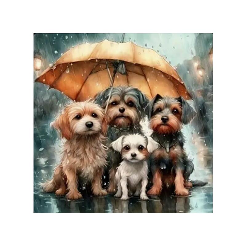 Diamentowa Mozaika - Psia Rodzina Pod Parasolem